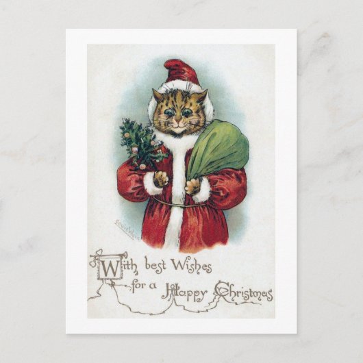 Cartes Pour Fêtes Annuelles Chat de Noël, Louis Wain (Devant)
