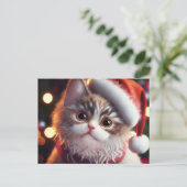 Cartes Pour Fêtes Annuelles Chat de Noël mignon en Casquette rouge Père Noël (Debout devant)