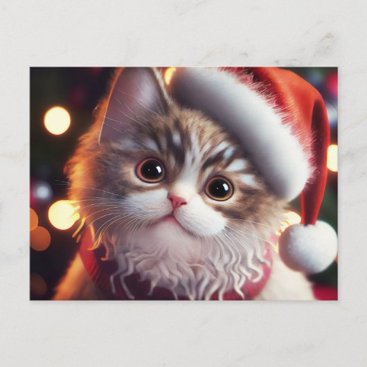 Cartes Pour Fêtes Annuelles Chat de Noël mignon en Casquette rouge Père Noël (Devant)