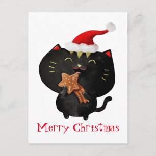 Cartes Pour Fêtes Annuelles Chat de Noël Noir Cute