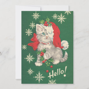 Cartes Pour Fêtes Annuelles Chat de Noël rouge vert Vintage