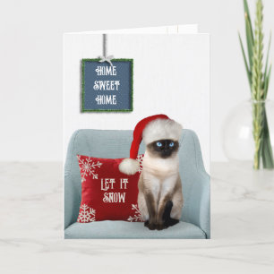 Cartes Pour Fêtes Annuelles Chat de Noël siamois sur la chaise