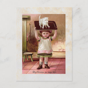 Cartes Pour Fêtes Annuelles Chat de Noël victorien vintage sur plateau de thé 