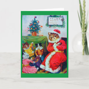 Cartes Pour Fêtes Annuelles Chat de Noël vintage, Louis Wain