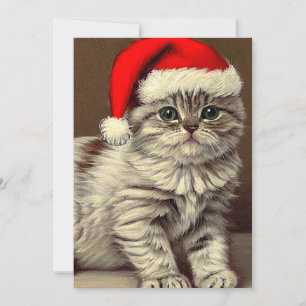 Cartes Pour Fêtes Annuelles Chat de Noël vintage portant un chapeau de Père No