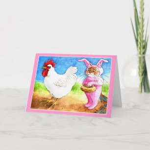 Cartes Pour Fêtes Annuelles Chat de Pâques en costume lapin et coq