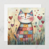 Cartes Pour Fêtes Annuelles Chat de patchwork pour la Saint-Valentin (Devant / Derrière)