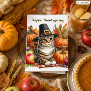 Cartes Pour Fêtes Annuelles Chat de Thanksgiving avec citrouilles Fête de fami