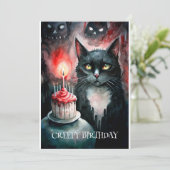 Cartes Pour Fêtes Annuelles Chat déplaisant De B-Day Avec Gâteau Et Créatures  (Debout devant)