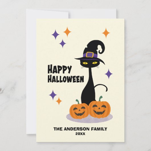 Cartes Pour Fêtes Annuelles Chat d'Halloween atomique du milieu du siècle (Devant)