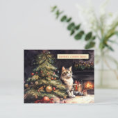 Cartes Pour Fêtes Annuelles Chat doux sous l'arbre de Noël (Debout devant)