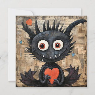 Cartes Pour Fêtes Annuelles Chat Dragon de la Saint-Valentin Tenant un Cœur
