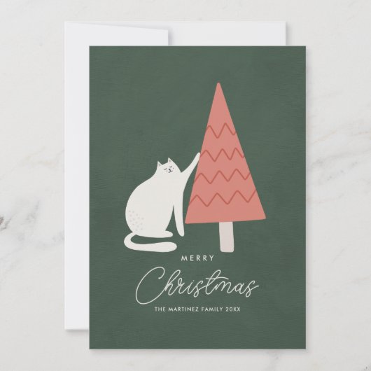 Cartes Pour Fêtes Annuelles Chat drôle avec arbre Joyeux voeux de Noël (Devant)