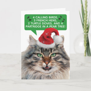 Cartes Pour Fêtes Annuelles Chat drôle qui chante les 12 Jours de Noël