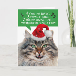 Cartes Pour Fêtes Annuelles Chat Drôle qui Chante - Les 12 Jours de Noël