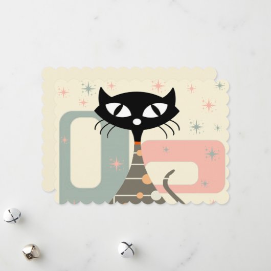 Cartes Pour Fêtes Annuelles Chat Du Milieu Du Siècle Moderne (Devant/Arrière en situation)