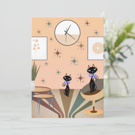 Cartes Pour Fêtes Annuelles Chat Du Milieu Du Siècle Moderne (Debout devant)