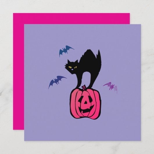 Cartes Pour Fêtes Annuelles Chat effrayant Halloween Citrouille Pop Art (Devant / Derrière)