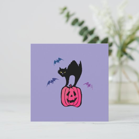 Cartes Pour Fêtes Annuelles Chat effrayant Halloween Citrouille Pop Art (Debout devant)