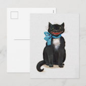 Cartes Pour Fêtes Annuelles Chat Effrayant Vintage (Devant / Derrière)