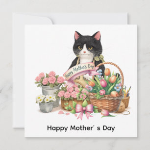 Cartes Pour Fêtes Annuelles Chat en smoking arrangeant des fleurs pour la fête