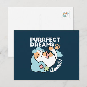 Cartes Pour Fêtes Annuelles Chat Endormi Enlaçant une Étoile – Rêves Parfaits