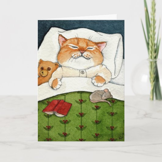 Cartes Pour Fêtes Annuelles Chat endormi, souris, ours en peluche Noël (Devant)