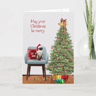 Cartes Pour Fêtes Annuelles Chat et arbre de Noël Siamese