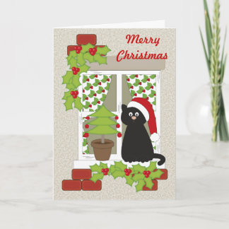 Cartes Pour Fêtes Annuelles Chat et fenêtre de Noël