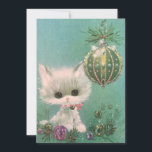 Cartes Pour Fêtes Annuelles Chat et ornement de Noël Vintage<br><div class="desc">Vintage Noël chaton blanc arbre et ornements. Parfait pour ajouter à votre collection de cartes de Noël rétro vintage ou envoyer à la famille et aux amis pour les vacances. Cela peut être transféré à d'autres produits,  y compris les cartes de fin de année pliés.</div>