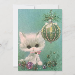 Cartes Pour Fêtes Annuelles Chat et ornement de Noël Vintage