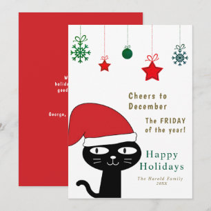 Cartes Pour Fêtes Annuelles Chat Festif mignon avec un chapeau de Père Noël ro