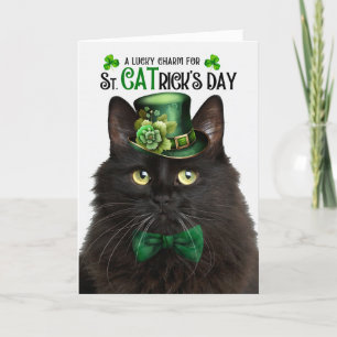 Cartes Pour Fêtes Annuelles Chat Fluffy Noir St. CATrick's Day Lucky Charm