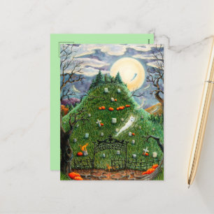CARTES POUR FÊTES ANNUELLES CHAT GHOSES DANS NEUF CIMETIÈRE DE VIE, ART FOLK É