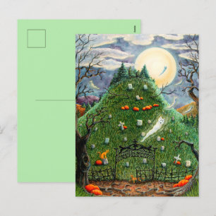 CARTES POUR FÊTES ANNUELLES CHAT GHOSES DANS NEUF CIMETIÈRE DE VIE, ART FOLK É