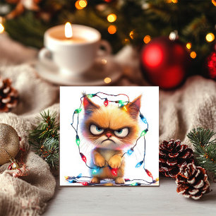Cartes Pour Fêtes Annuelles Chat grincheux empêtré dans les lumières de Noël
