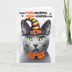 Cartes Pour Fêtes Annuelles Chat gris bleu russe PURRanormal MEOWolween