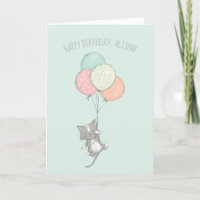 Chat gris doux avec ballons Anniversaire personnal