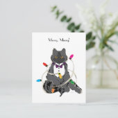 Cartes Pour Fêtes Annuelles Chat Gris Enveloppé Dans Les Temps De Noël (Debout devant)