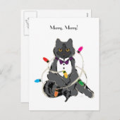 Cartes Pour Fêtes Annuelles Chat Gris Enveloppé Dans Les Temps De Noël (Devant / Derrière)