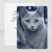 Cartes Pour Fêtes Annuelles Chat gris russe bleu Noël ou Hanoukka  (Devant / Derrière)