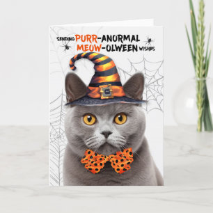 Cartes Pour Fêtes Annuelles Chat Halloween britannique gris PURRanormal MEOWol