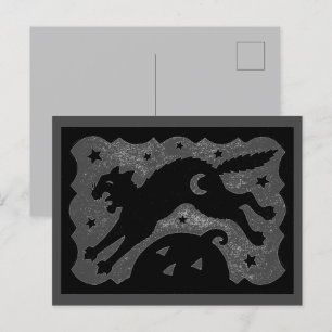 CARTES POUR FÊTES ANNUELLES CHAT HALLOWEEN SOMMANT SUR CITROUILLE, NOIR & GRAY