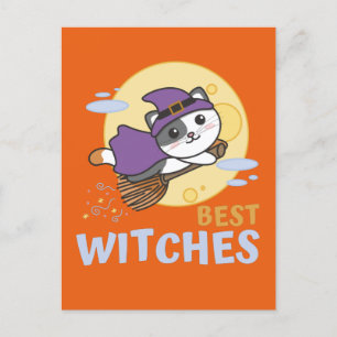 Cartes Pour Fêtes Annuelles Chat Halloween Sorcière Enfants Sorcières Meilleur