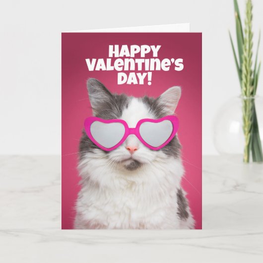 Cartes Pour Fêtes Annuelles Chat Heureuse Sainte-Valentin mignon au coeur Sung (Devant)