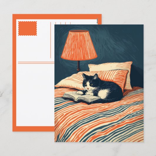 Cartes Pour Fêtes Annuelles chat lisant (Devant / Derrière)