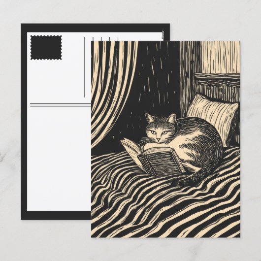 Cartes Pour Fêtes Annuelles chat lisant (Devant / Derrière)