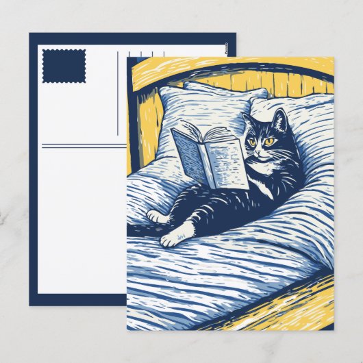 Cartes Pour Fêtes Annuelles chat lisant (Devant / Derrière)