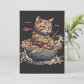 Cartes Pour Fêtes Annuelles chat mange Ramen, Vague de Kanawaga (Debout devant)