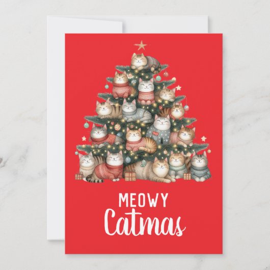 Cartes Pour Fêtes Annuelles Chat Meowy Catmas Arbre de Noël (Devant)